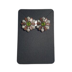 Floral Stud Rhinestone Faux Pearl Earrings  Silver Tone Grandma Mom Gift Retro